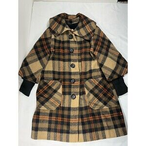 Vintage Dee Dee Deb Wool A-line Jacket Brown plaid faux fur lined women size M